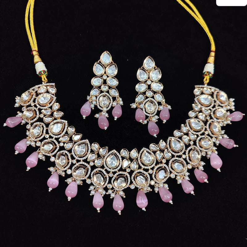 JCM Jewellery Gold Plated Polki Kundan Stone And Beads Necklace Set