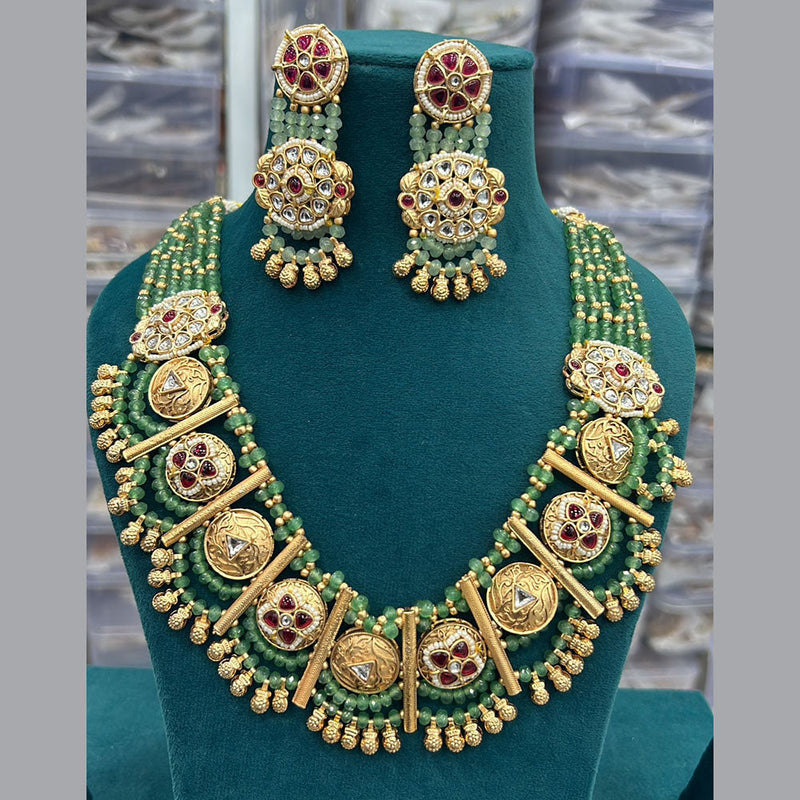 JCM Jewellery Gold Plated Kundan Stone And Beads Necklace Set