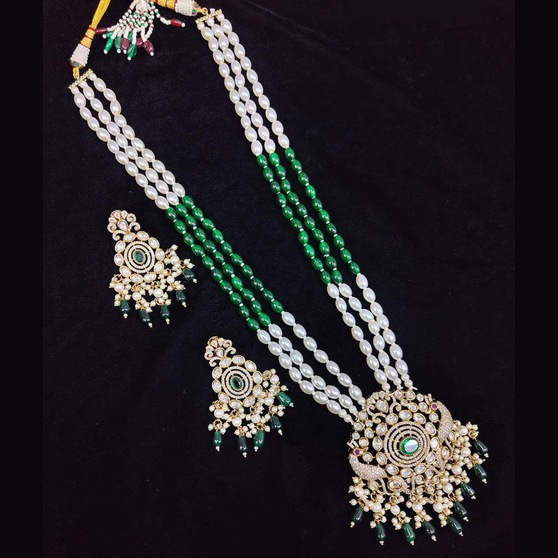 JCM Jewellery Gold Plated Polki Kundan Stone And Beads Long Necklace Set