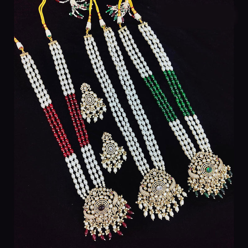 JCM Jewellery Gold Plated Polki Kundan Stone And Beads Long Necklace Set