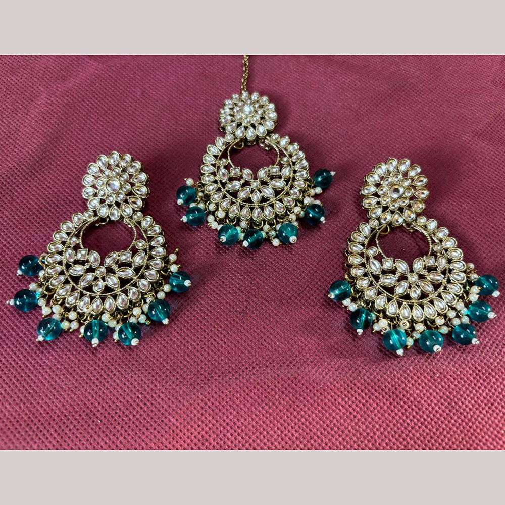 JCM Jewellery Gold Plated Kundan Stone And Pearls Dangler With Maangtikka