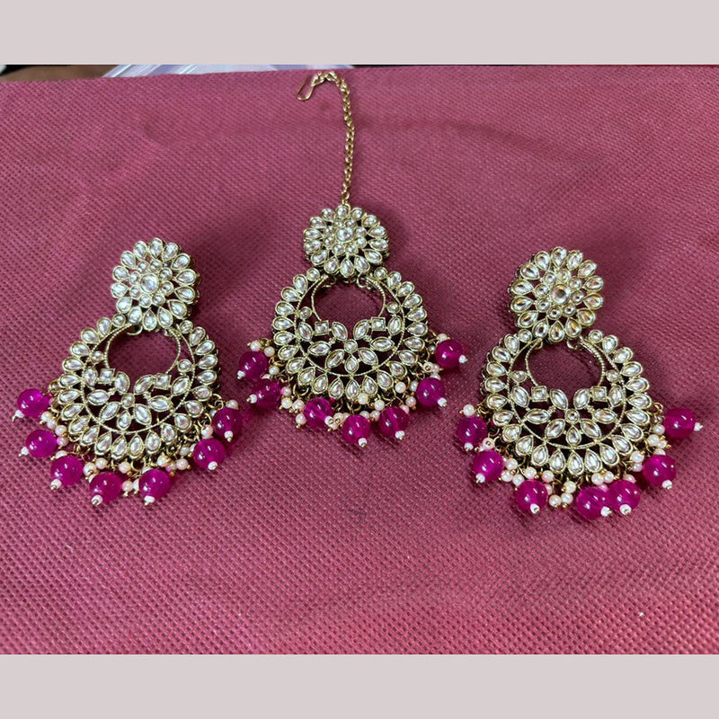 JCM Jewellery Gold Plated Kundan Stone And Pearls Dangler With Maangtikka