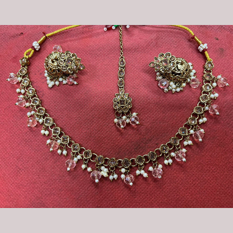 JCM Gold Plated Crystal Stone And Pearls Beads Necklace Set