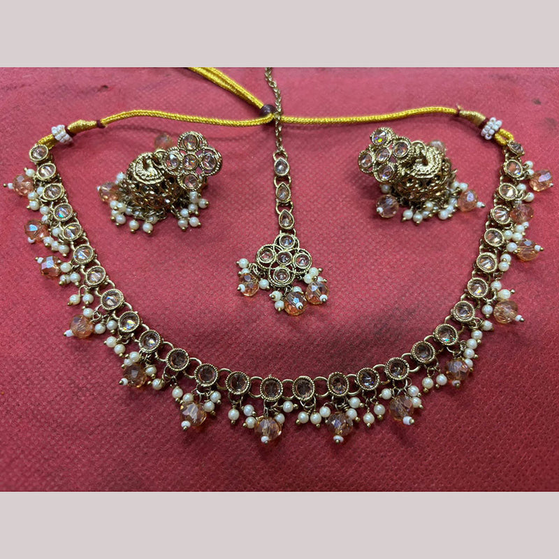 JCM Gold Plated Crystal Stone And Pearls Beads Necklace Set