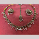 JCM Gold Plated Crystal Stone And Pearls Beads Necklace Set