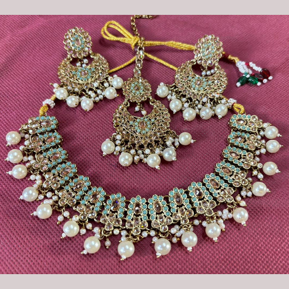 JCM Gold Plated Crystal Stone And Pearls Beads Necklace Set