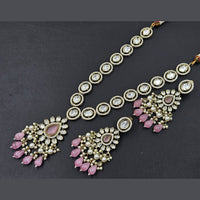 JCM Jewellery Gold Plated Polki Kundan Stone And Pearls Beads Long Necklace Set