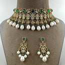 JCM Jewellery Gold Plated Polki Kundan Stone And Beads Choker Necklace Set