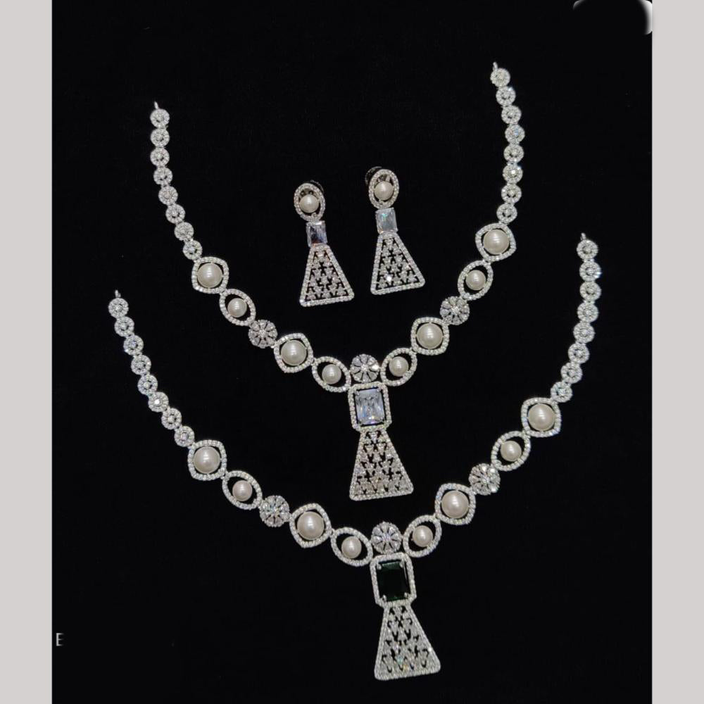 JCM Jewellery Silver Plated American Diamonds Necklace Set