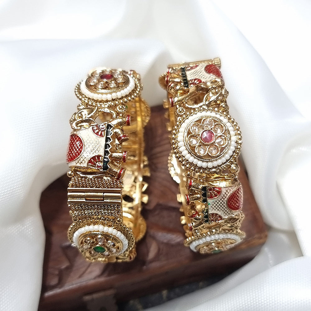 JCM Traditional Gold Finish Meenakari Openable  Bangles Set