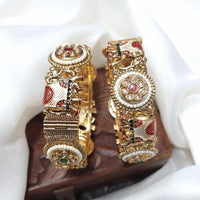 JCM Traditional Gold Finish Meenakari Openable  Bangles Set