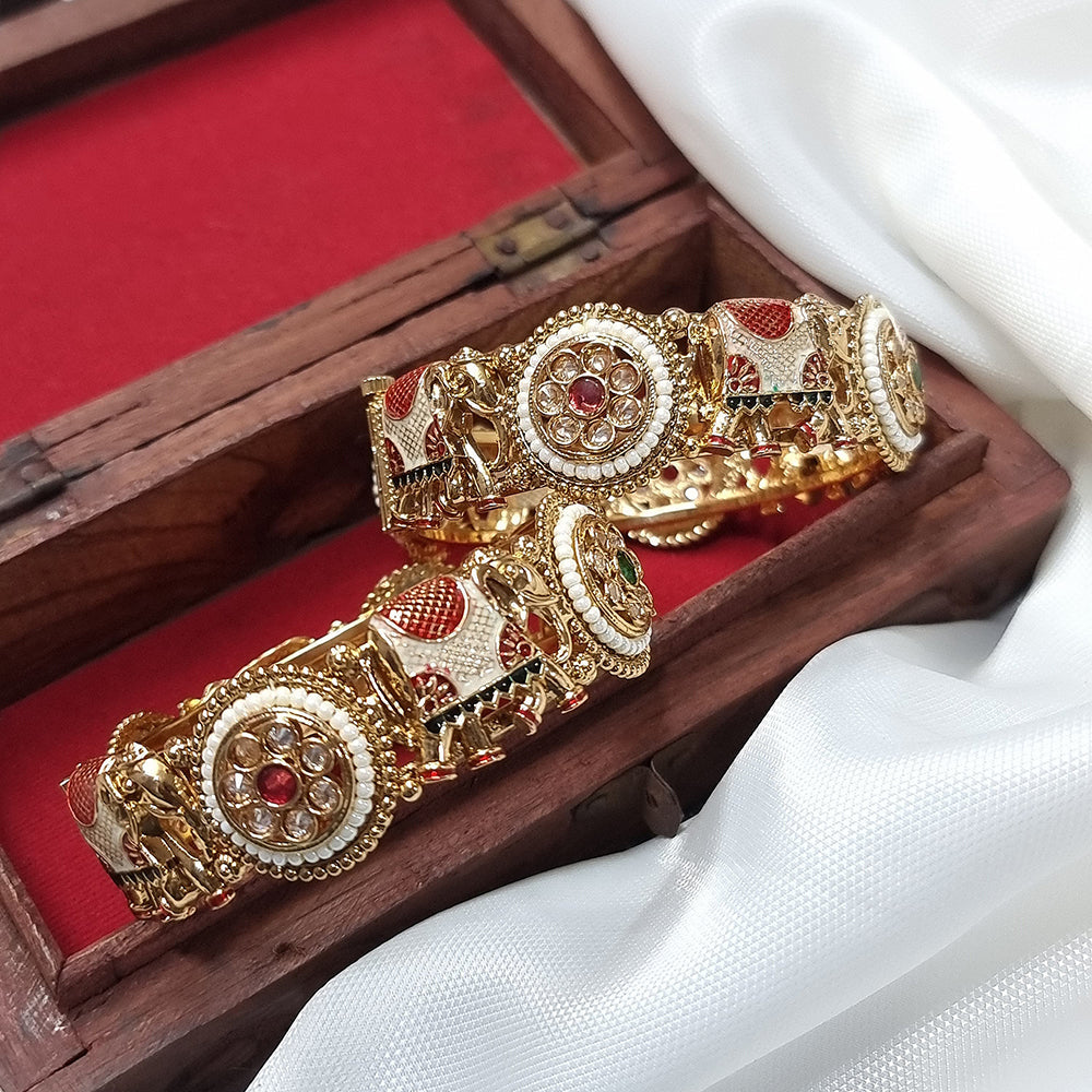 JCM Traditional Gold Finish Meenakari Openable  Bangles Set