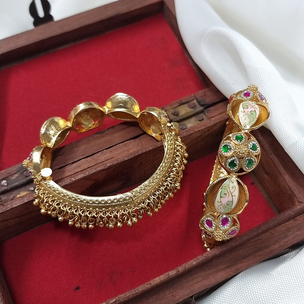 JCM Traditional Gold Finish Meenakari Openable  Bangles Set