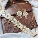 JCM Gold Plated Kundan Stone And Pearls Choker Necklace Set