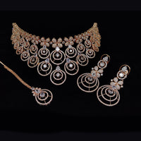 JCM Rose Gold Plated American Diamond Choker Necklace Set