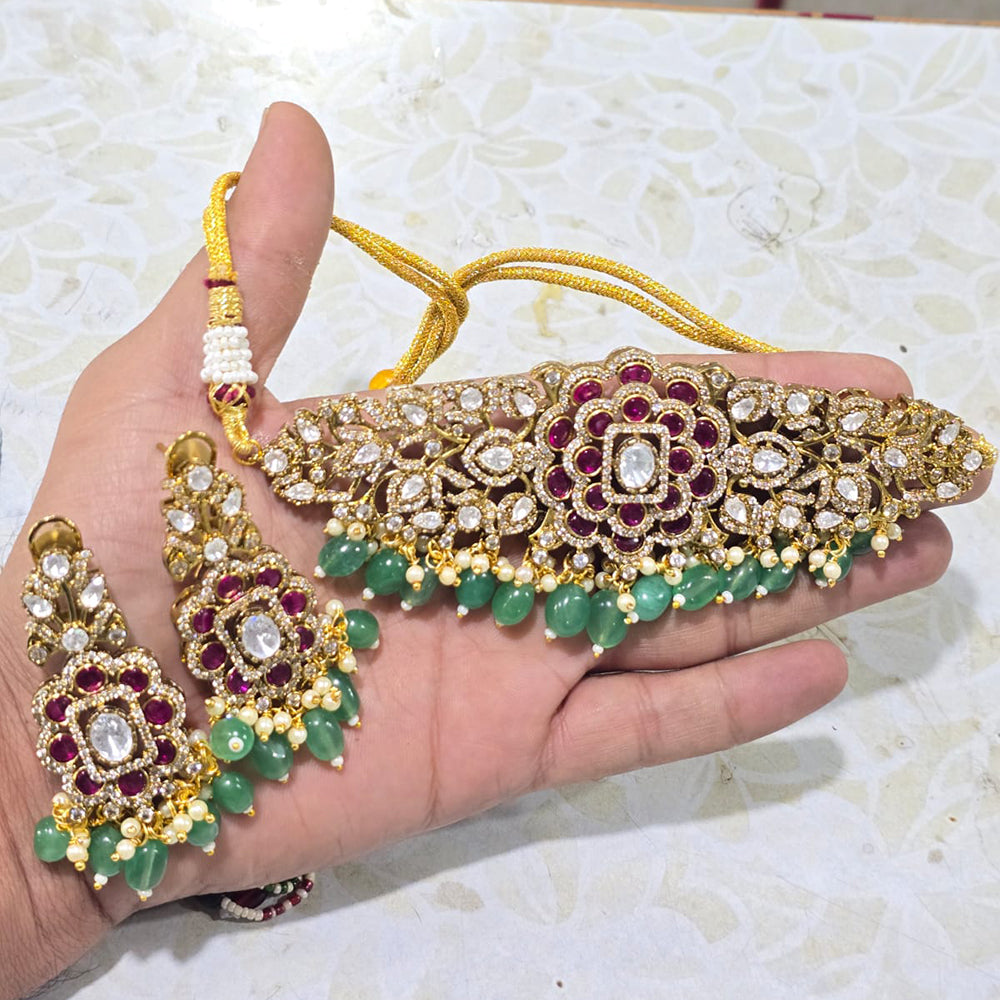 JCM Gold Plated Polki Kundan Stone Choker Necklace Set