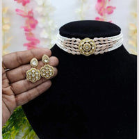 JCM Gold Plated Crystal Stone And Pearls Choker Necklace Set