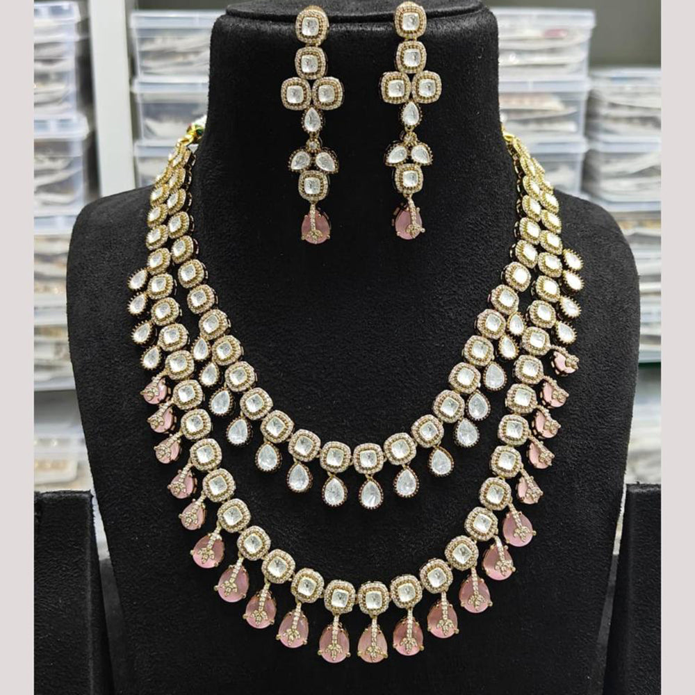 JCM Gold Plated Polki Kundan Stone And Beads Necklace Set