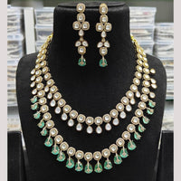 JCM Gold Plated Polki Kundan Stone And Beads Necklace Set