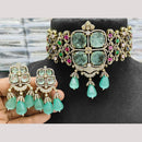 JCM Gold Plated American Diamond And Beads Choker Necklace Set