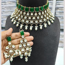 JCM Gold Plated Polki Kundan Stone And Pearl Choker Necklace Set