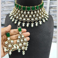 JCM Gold Plated Polki Kundan Stone And Pearl Choker Necklace Set