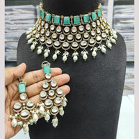 JCM Gold Plated Polki Kundan Stone And Pearl Choker Necklace Set