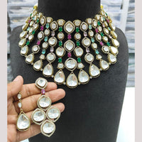 JCM Gold Plated Polki Kundan Stone Choker Necklace Set