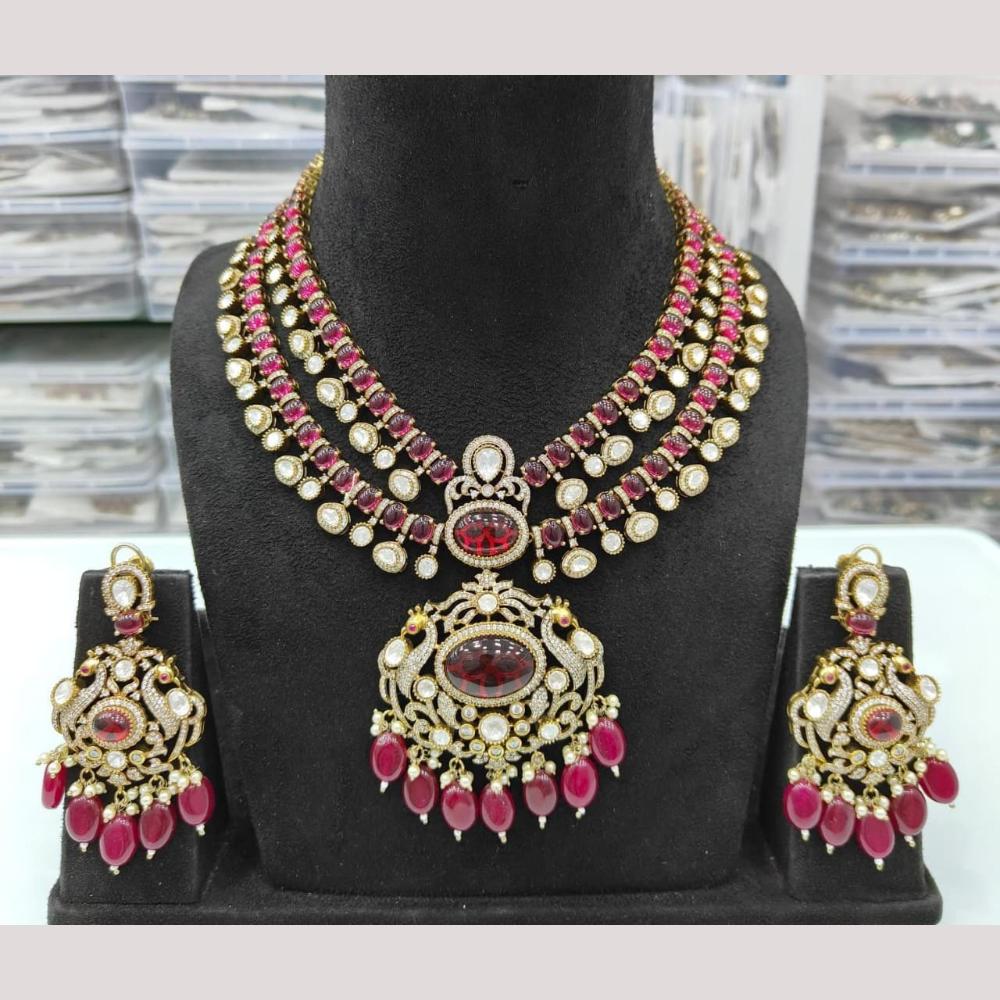 JCM Gold Plated Polki Kundan Stone And Beads Necklace Set