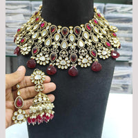 JCM Gold Plated Polki Kundan Stone And Beads Choker Necklace Set