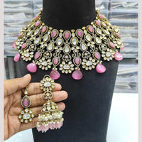 JCM Gold Plated Polki Kundan Stone And Beads Choker Necklace Set