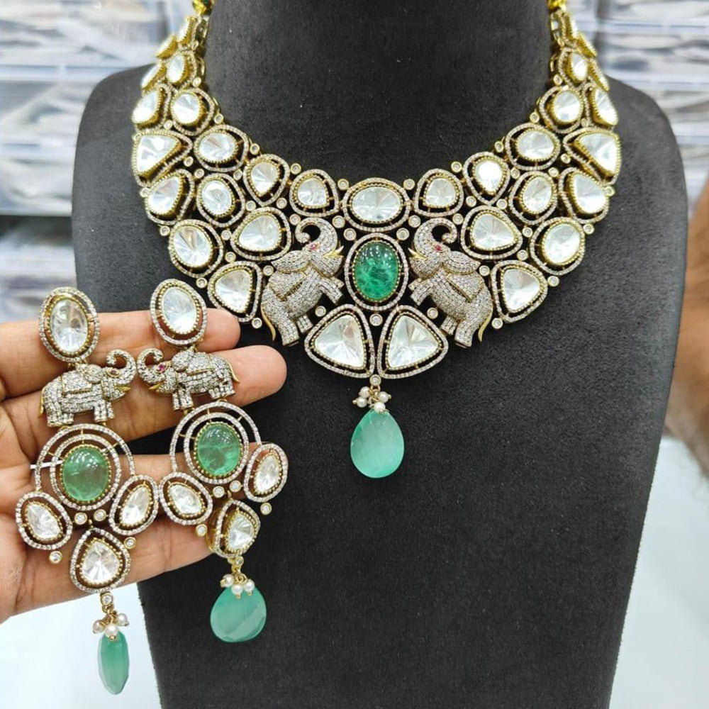JCM Gold Plated Polki Kundan Stone Choker Necklace Set