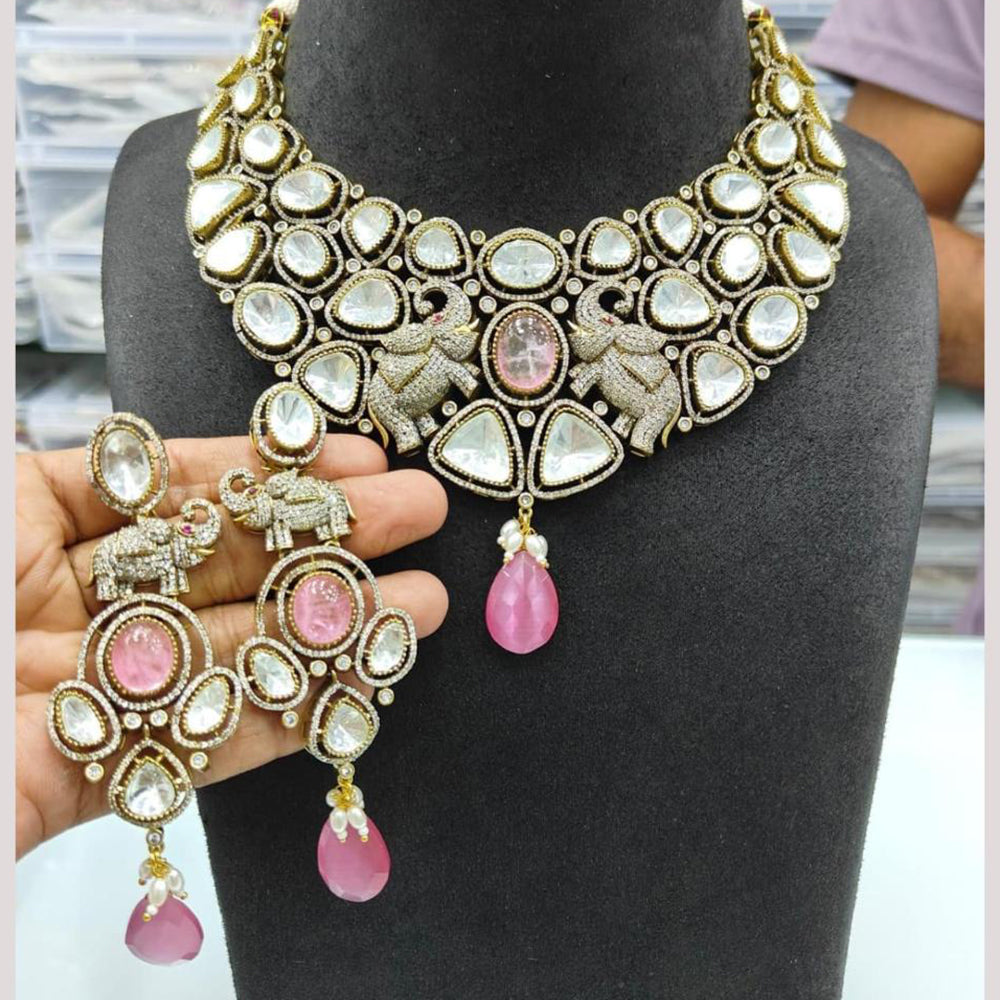 JCM Gold Plated Polki Kundan Stone Choker Necklace Set