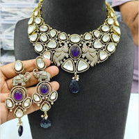 JCM Gold Plated Polki Kundan Stone Choker Necklace Set