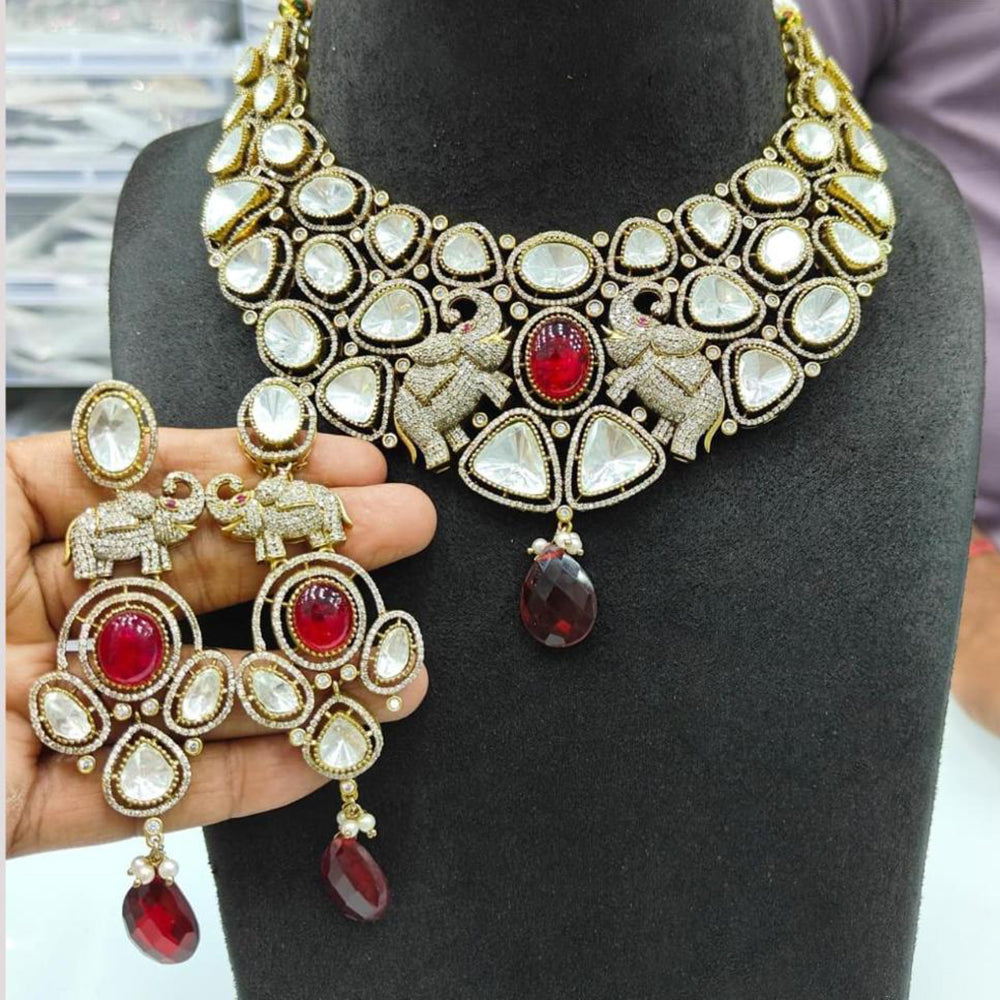 JCM Gold Plated Polki Kundan Stone Choker Necklace Set
