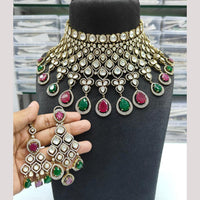 JCM Gold Plated Polki Kundan Stone Choker Necklace Set