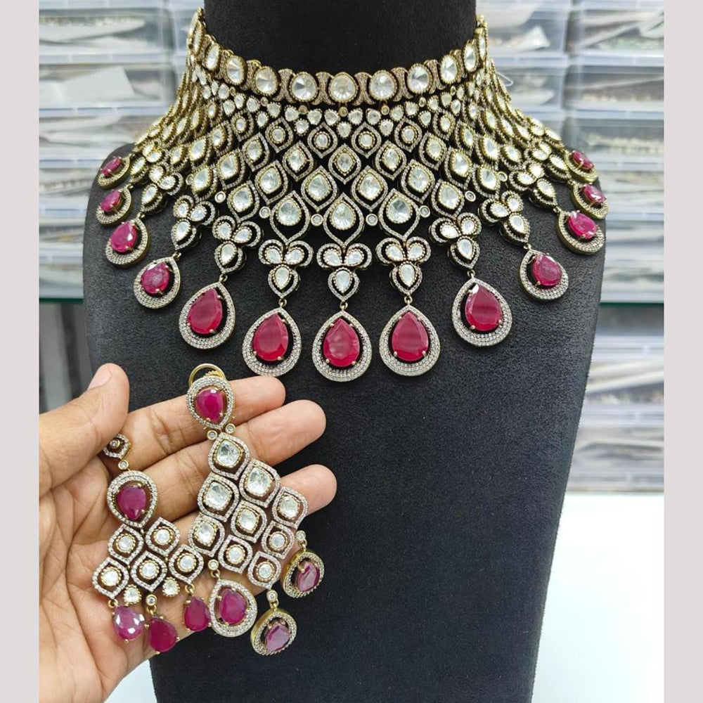 JCM Gold Plated Polki Kundan Stone Choker Necklace Set