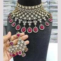 JCM Gold Plated Polki Kundan Stone Choker Necklace Set