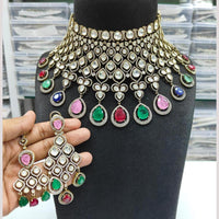 JCM Gold Plated Polki Kundan Stone Choker Necklace Set