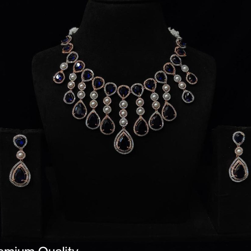 JCM Rose Gold Plated American Daimonds And Pearls Neckalce Set