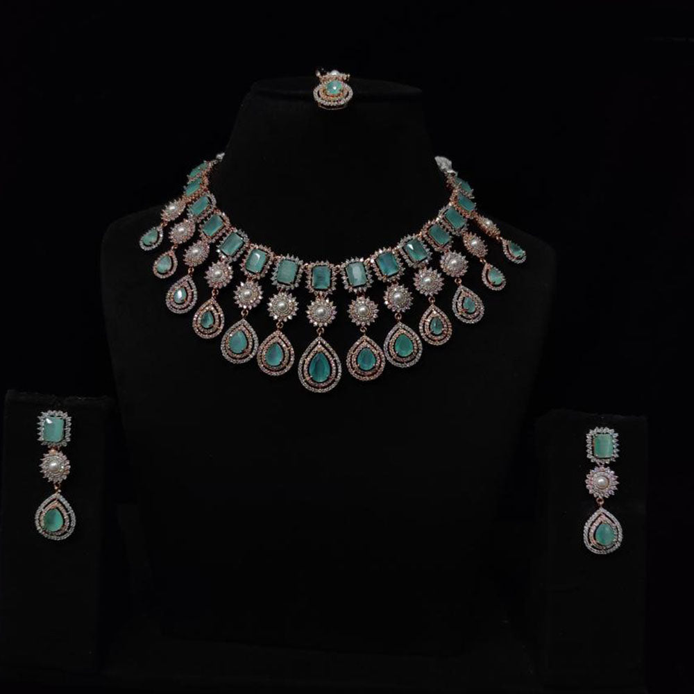 JCM Rose Gold Plated American Daimonds And Pearls Neckalce Set