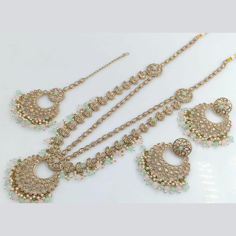 Lucentarts Jewellery Elegant Crystal And Beads Layered Long Necklace Set