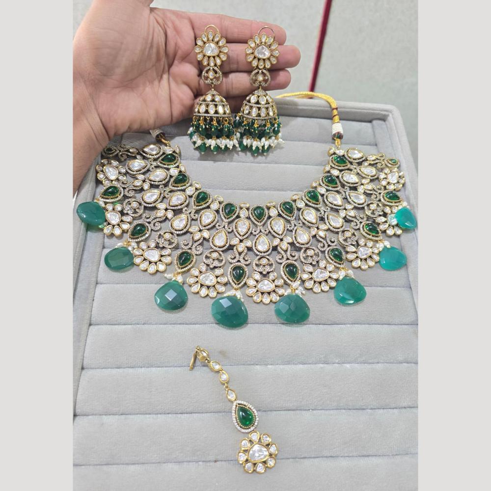 JCM Handcrafted Gold Plated Polki Kundan Stone Necklace Set
