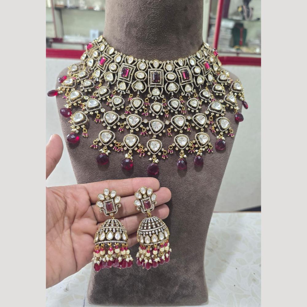 JCM Gold Plated Polki Kundan Stone Necklace Set