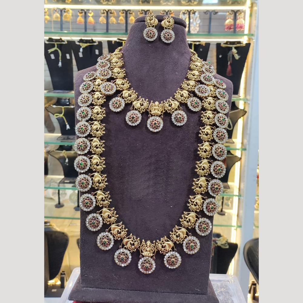JCM Gold Plated Pota Stone Temple Design Double Necklace Set