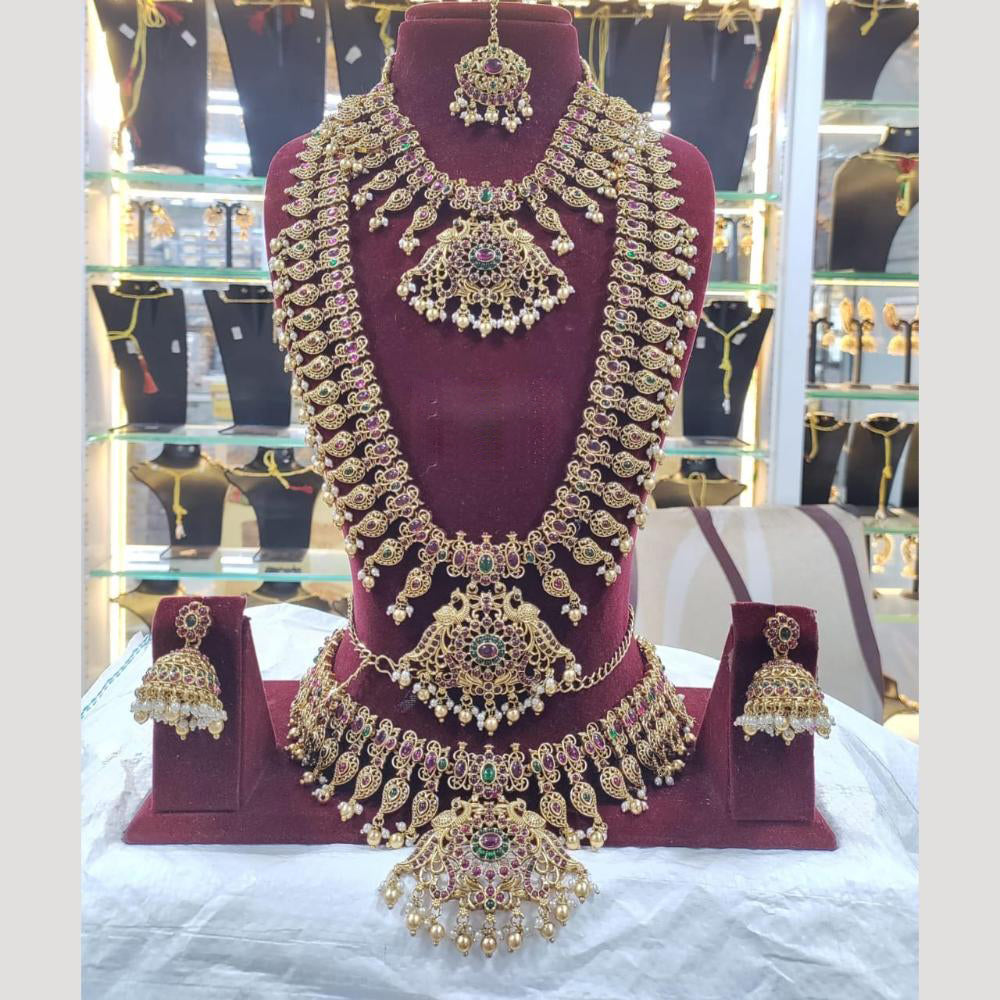JCM Jewellery Gold Plated Pota Stone And Pearl Temple Double Necklace Set