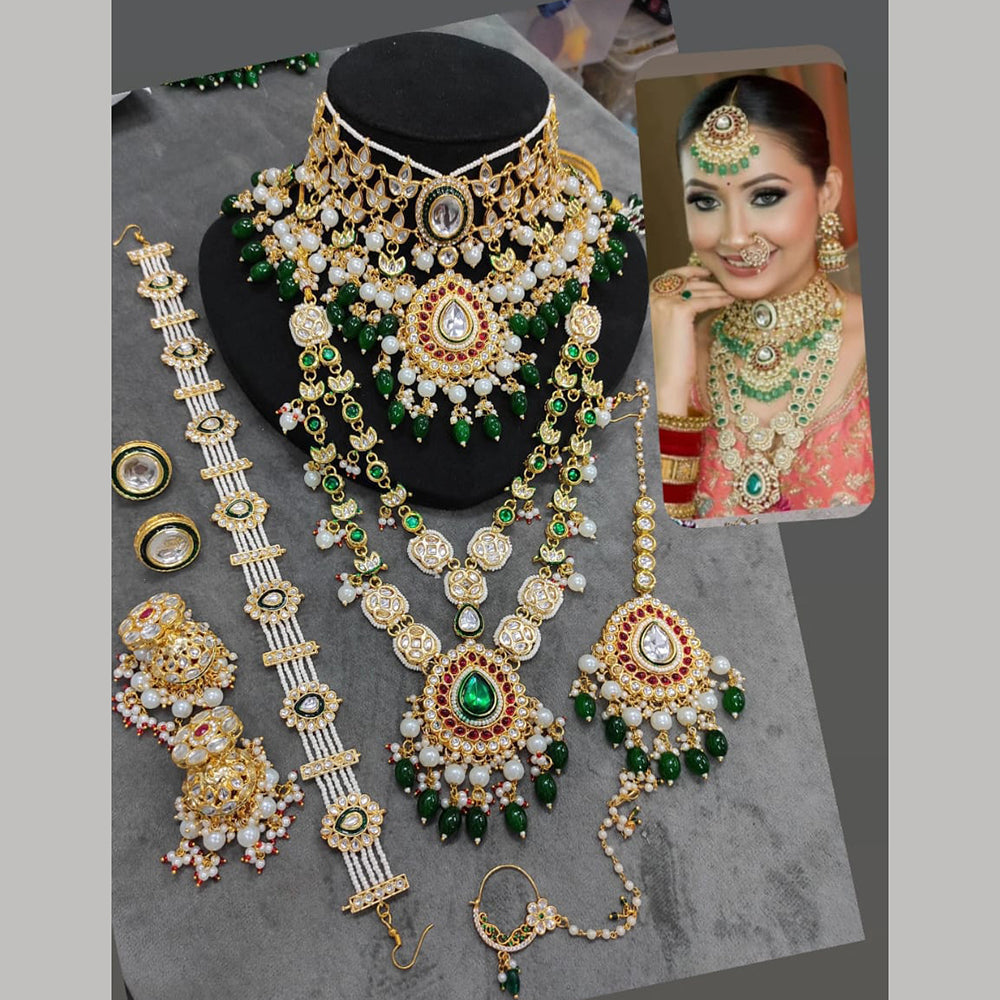 JCM Gold Plated Kundan Pearls And Beads Bridal Set