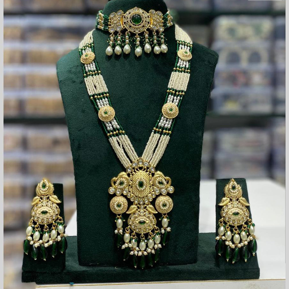 JCM Jewellery Double Layer Kundan and Pearl Long Necklace Set