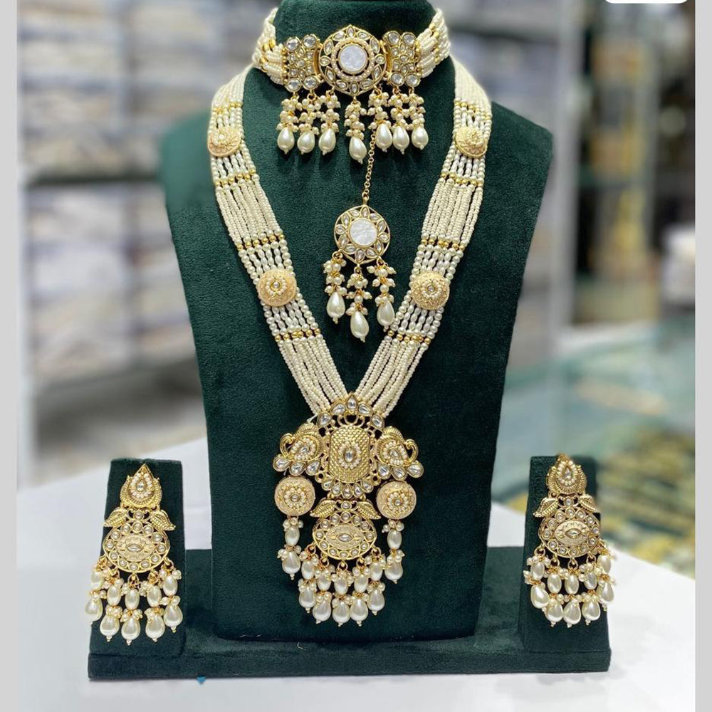 JCM Jewellery Double Layer Kundan and Pearl Long Necklace Set