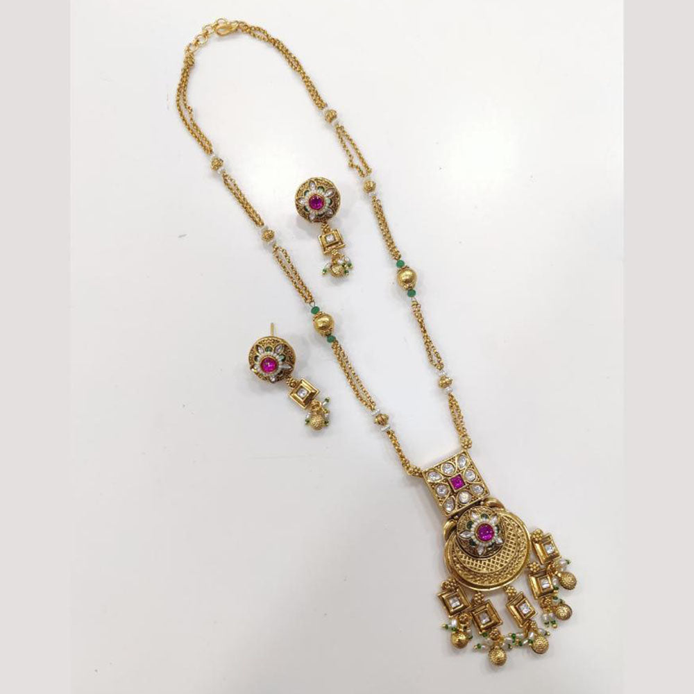 JCM Jewellery Traditional Long Necklace Set with Pota Stone and Kundan